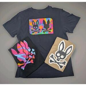 Lot Of 3 Psycho Bunny Mens Multicolor Bunny Skull Cotton T-Shirts Medium Size 5